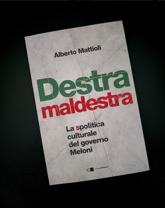 Copertina del libro Destra Maldestra, la politica sculturale del governo Meloni, di Alberto Mattioli